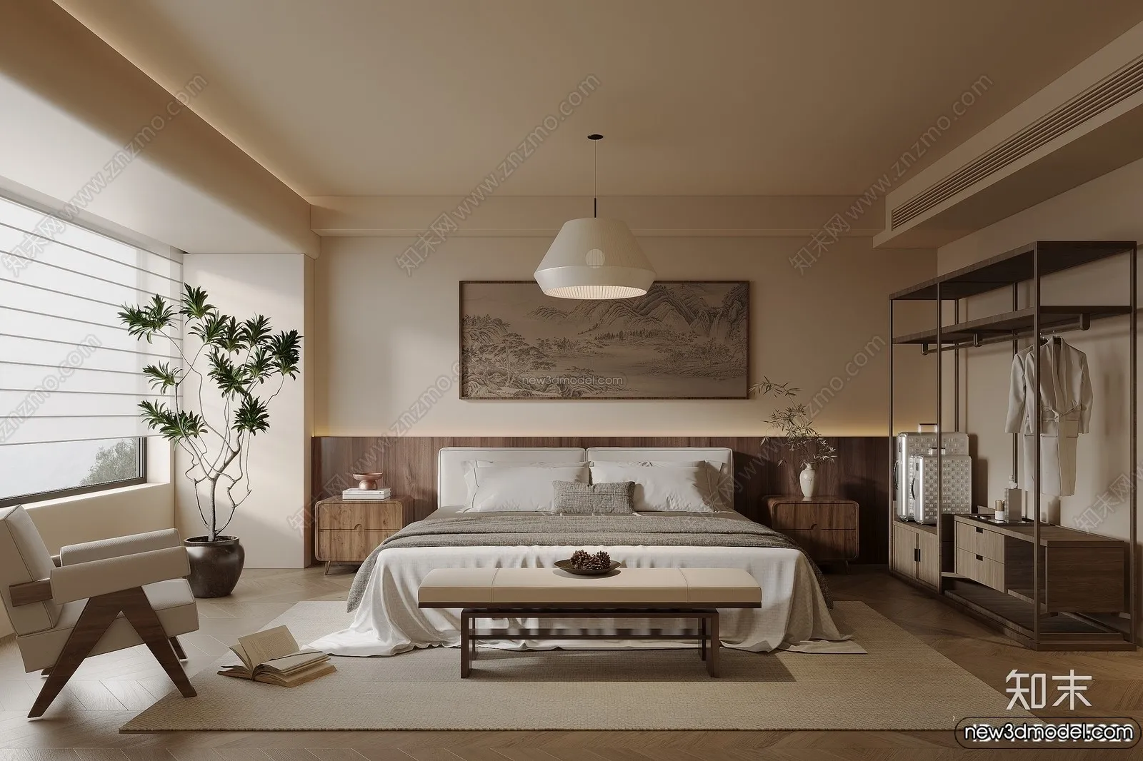 Bedroom 3D Interior Scene Model - Wabi Sabi Style - 096