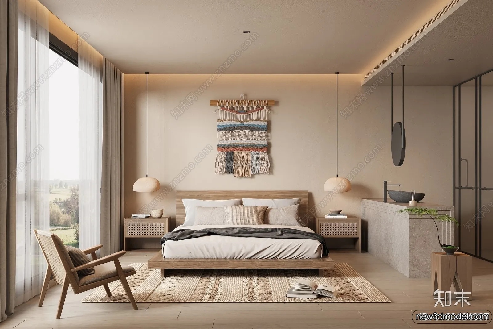 Bedroom 3D Interior Scene Model - Wabi Sabi Style - 097
