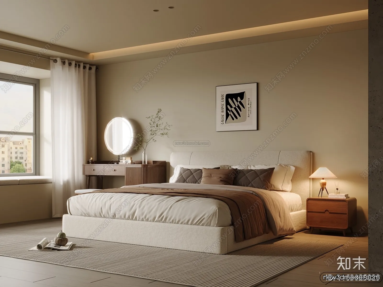Bedroom 3D Interior Scene Model - Wabi Sabi Style - 099
