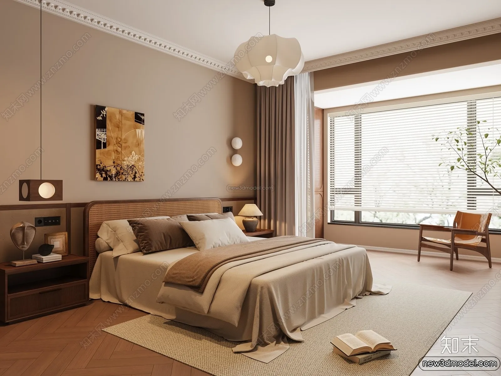Bedroom 3D Interior Scene Model - Wabi Sabi Style - 100