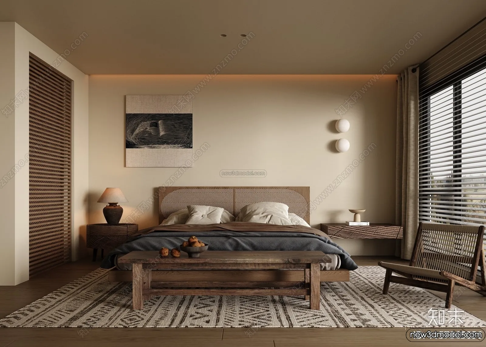 Bedroom 3D Interior Scene Model - Wabi Sabi Style - 103