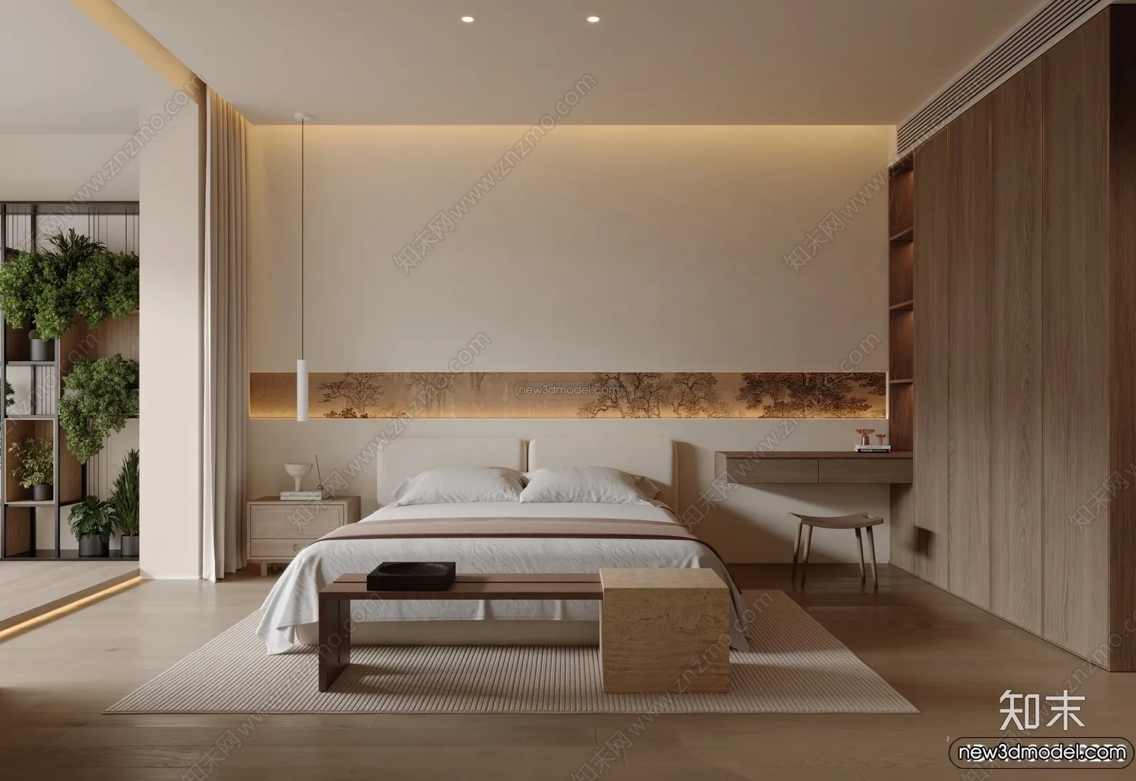 Bedroom 3D Interior Scene Model - Wabi Sabi Style - 109