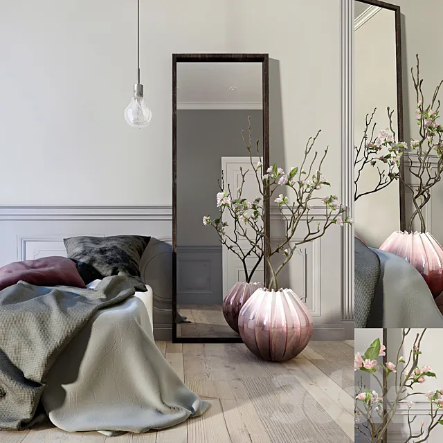 Bedroom decor set with flowers 3DModel