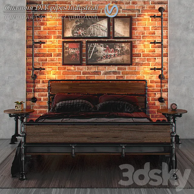 Bedroom DIY pipes industrial 3D Model