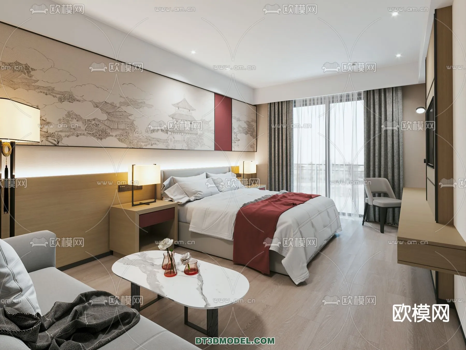 Bedroom For Hotel - 3D Scene - Interior Design - 010