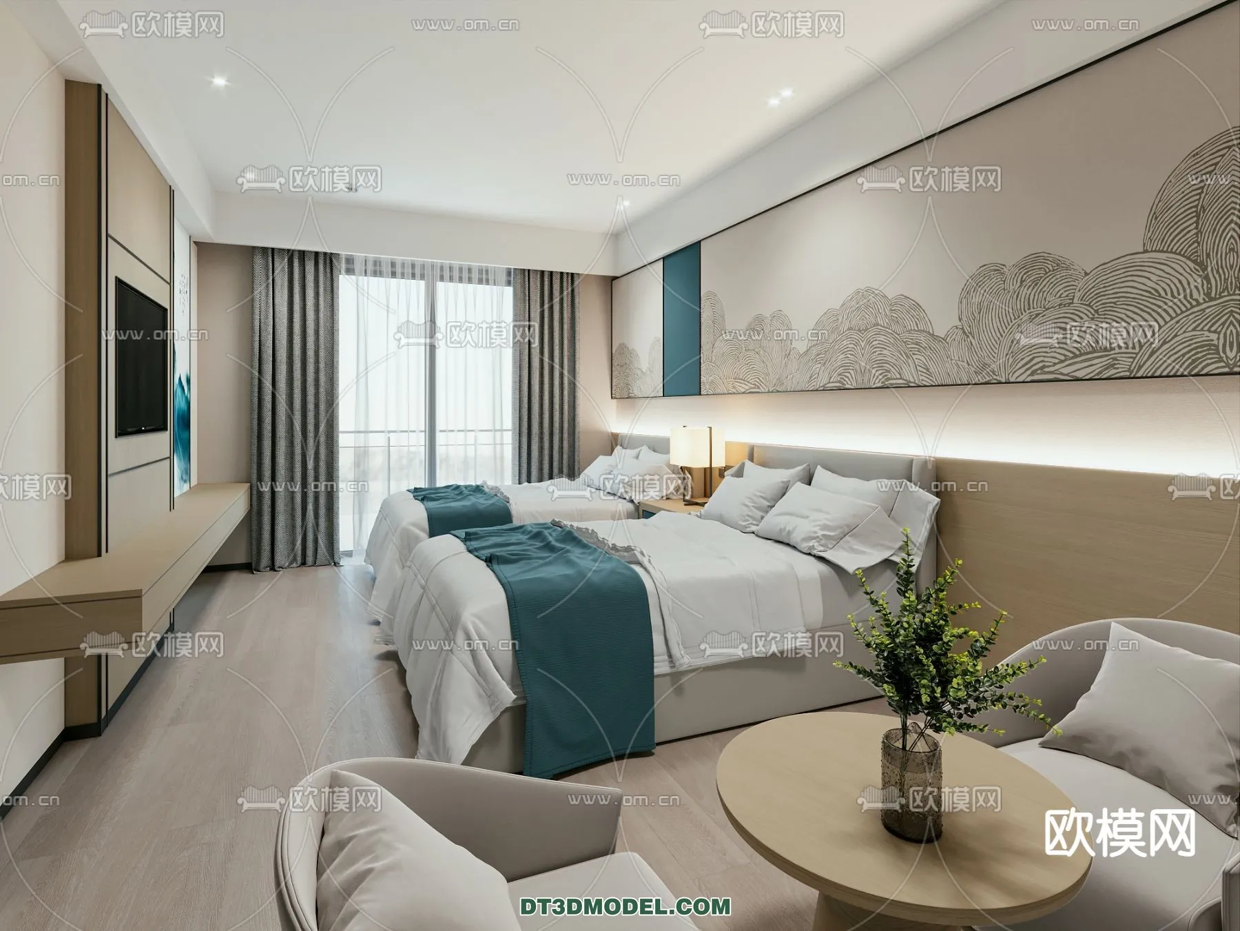 Bedroom For Hotel - 3D Scene - Interior Design - 011