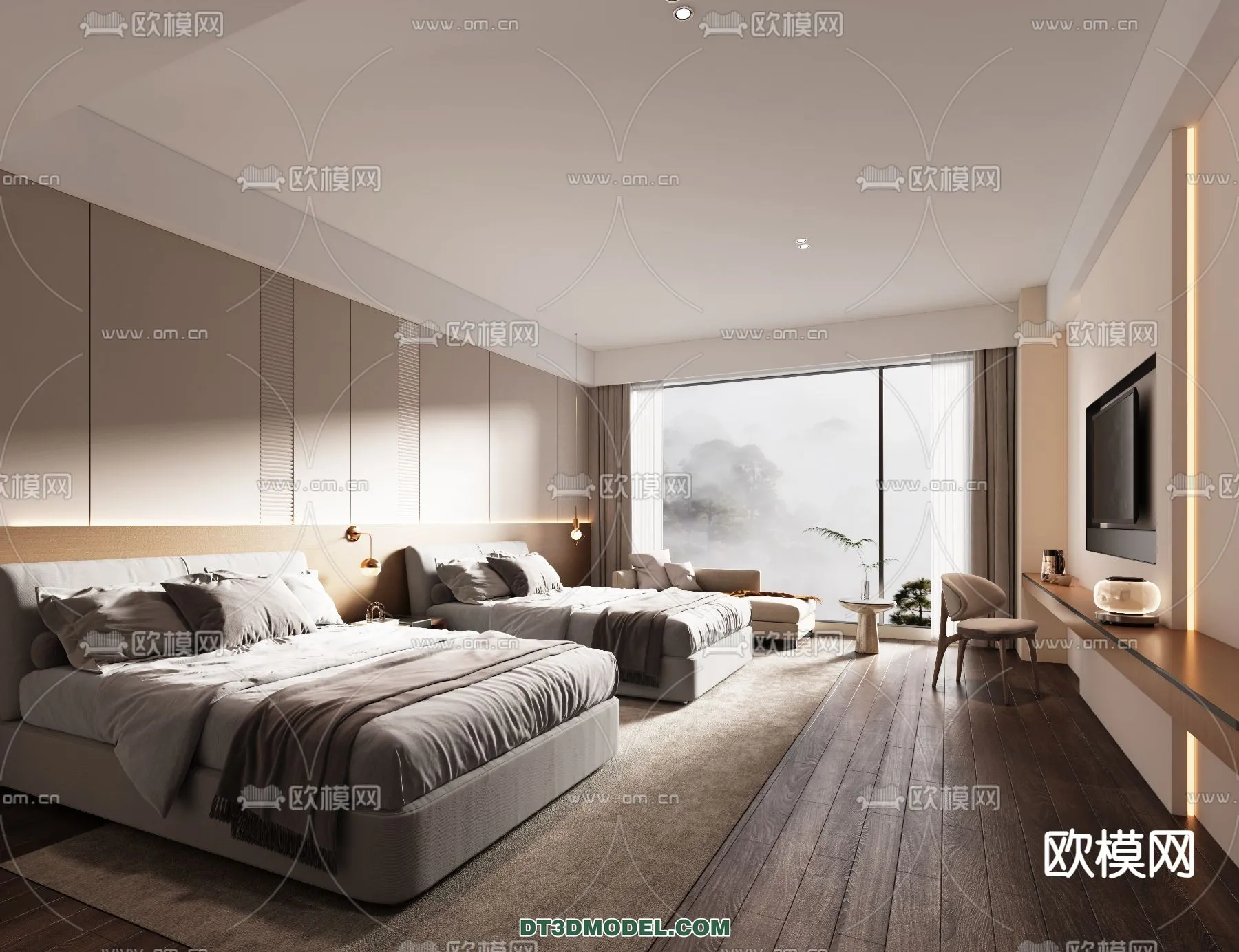 Bedroom For Hotel - 3D Scene - Interior Design - 068