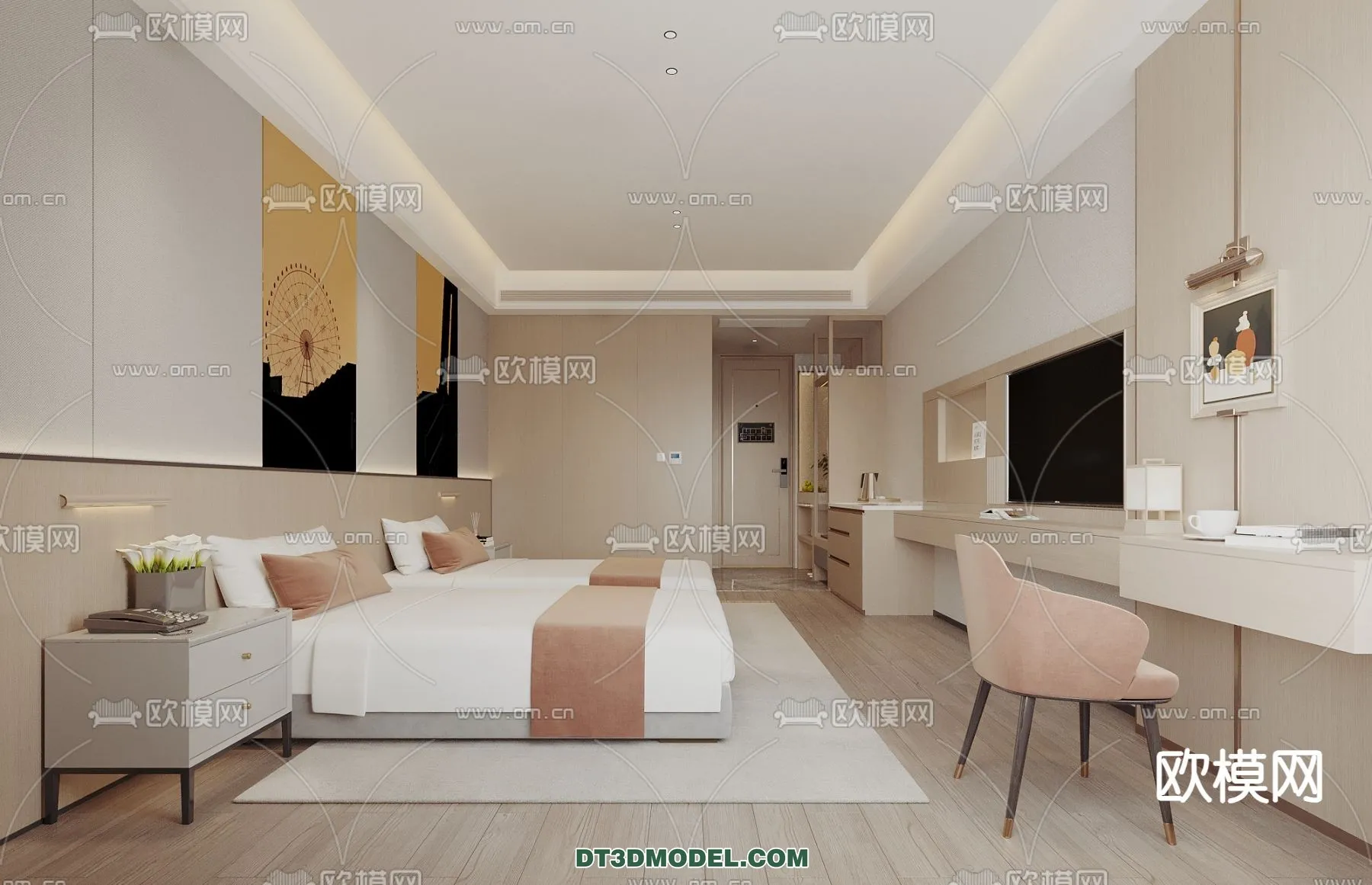 Bedroom For Hotel - 3D Scene - Interior Design - 092