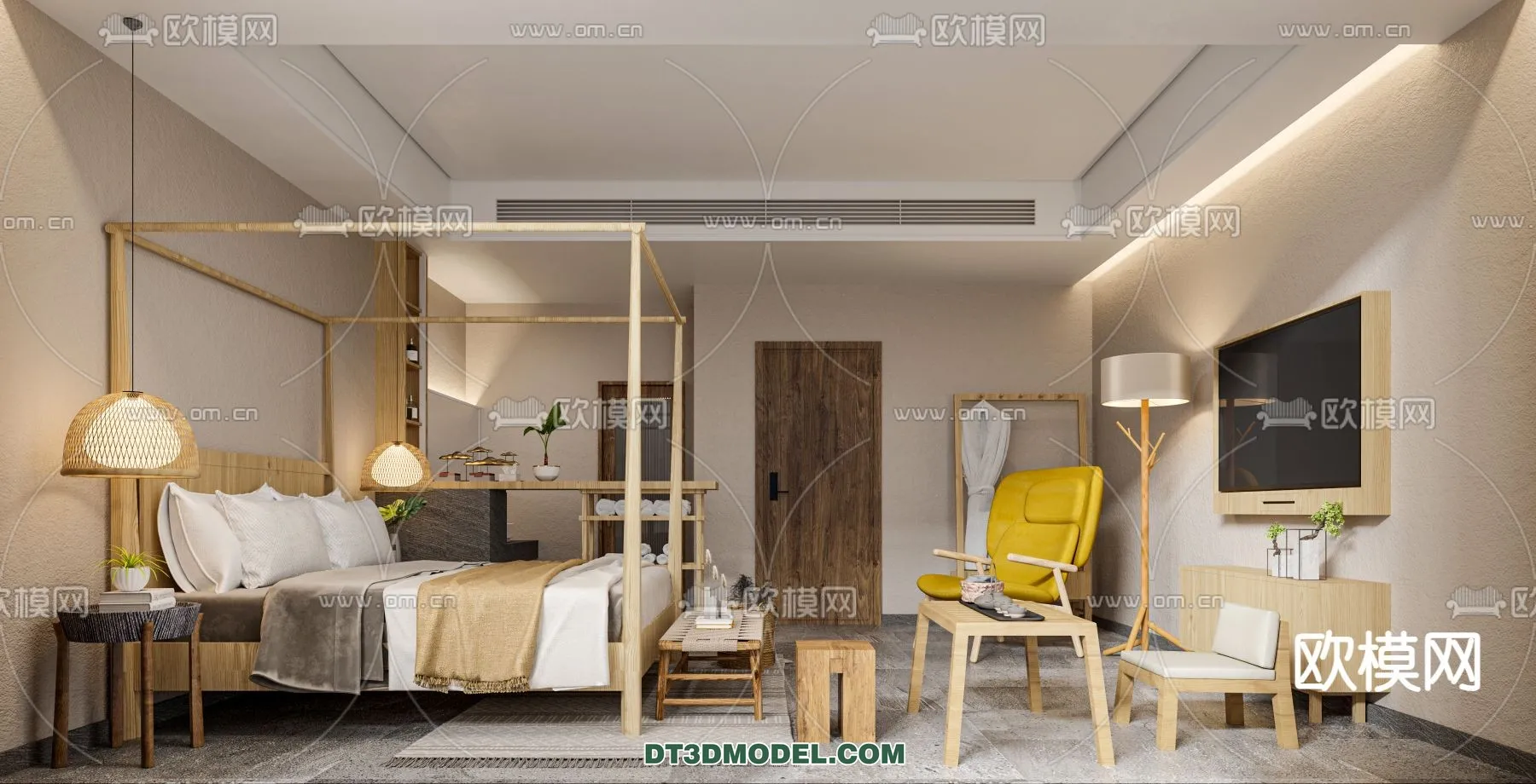 Bedroom For Hotel - 3D Scene - Interior Design - 093