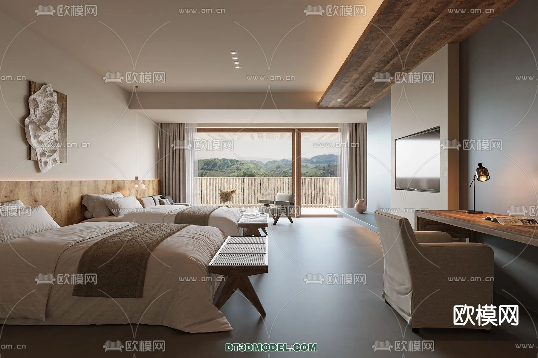Bedroom For Hotel - 3D Scene - Interior Design - 105