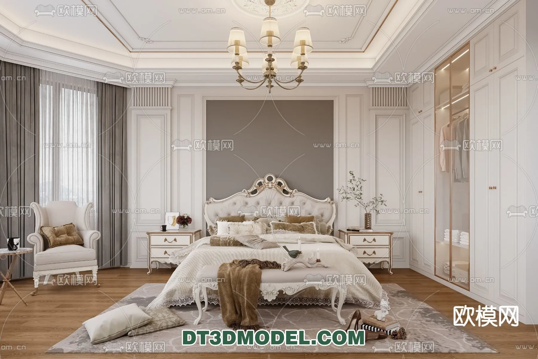 Bedroom - France Style - Interior 3D Scene - 023