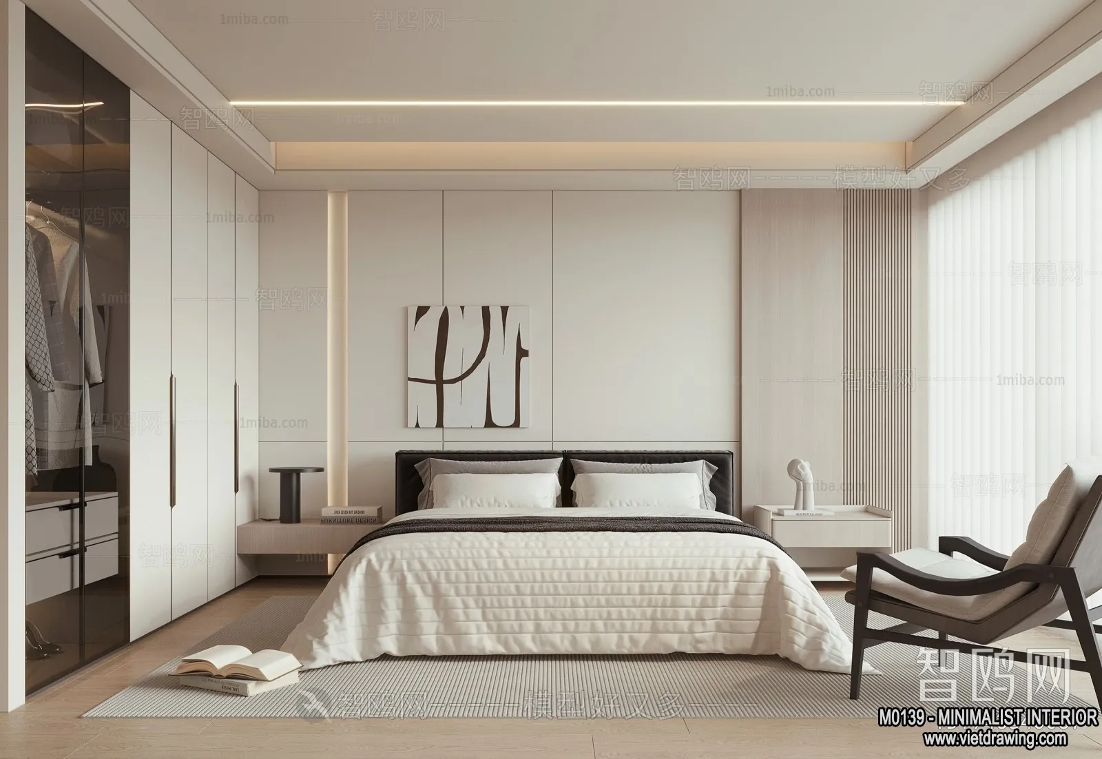 Bedroom - Minimalist Style - 3D Interior Scene - 045