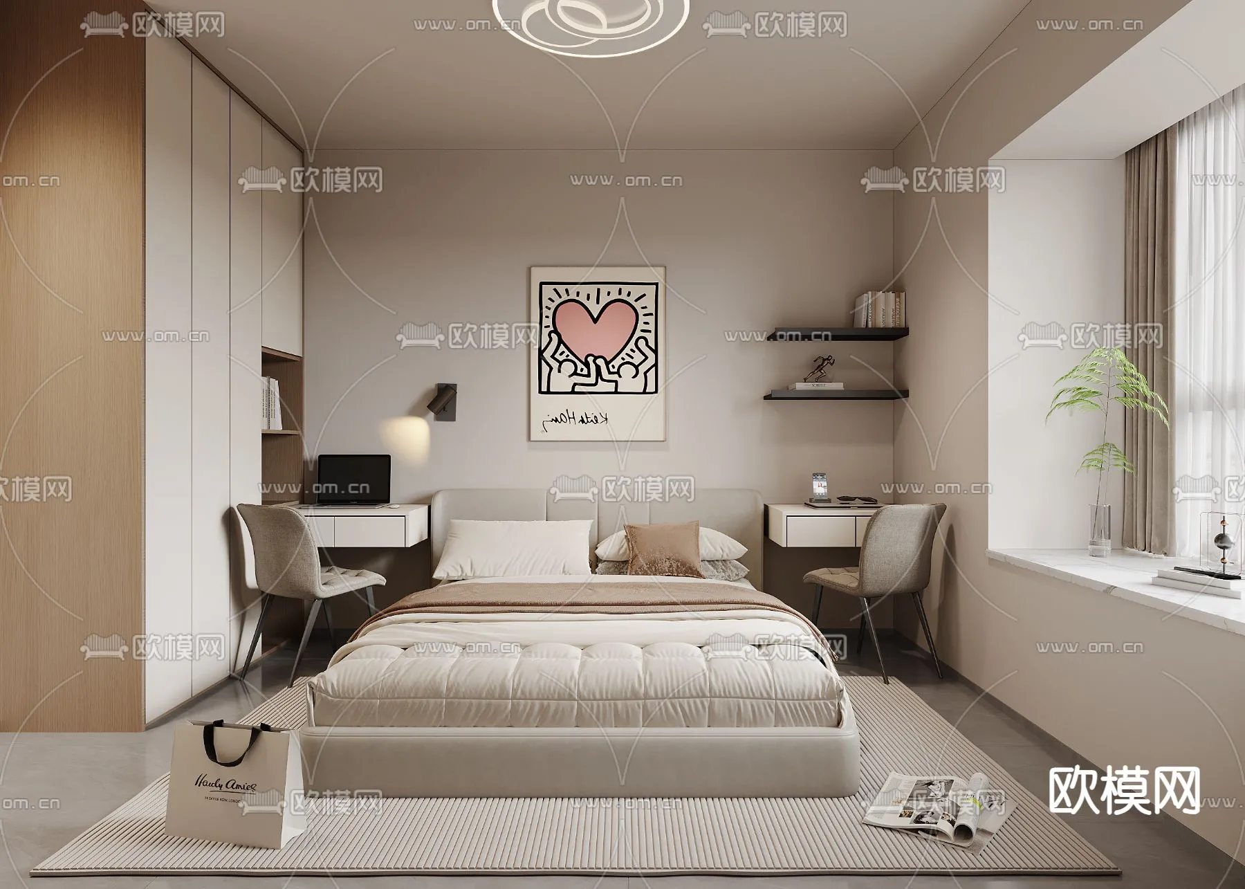 BEDROOM - MODERN STYLE - CORONA - 3D MODEL - 2128