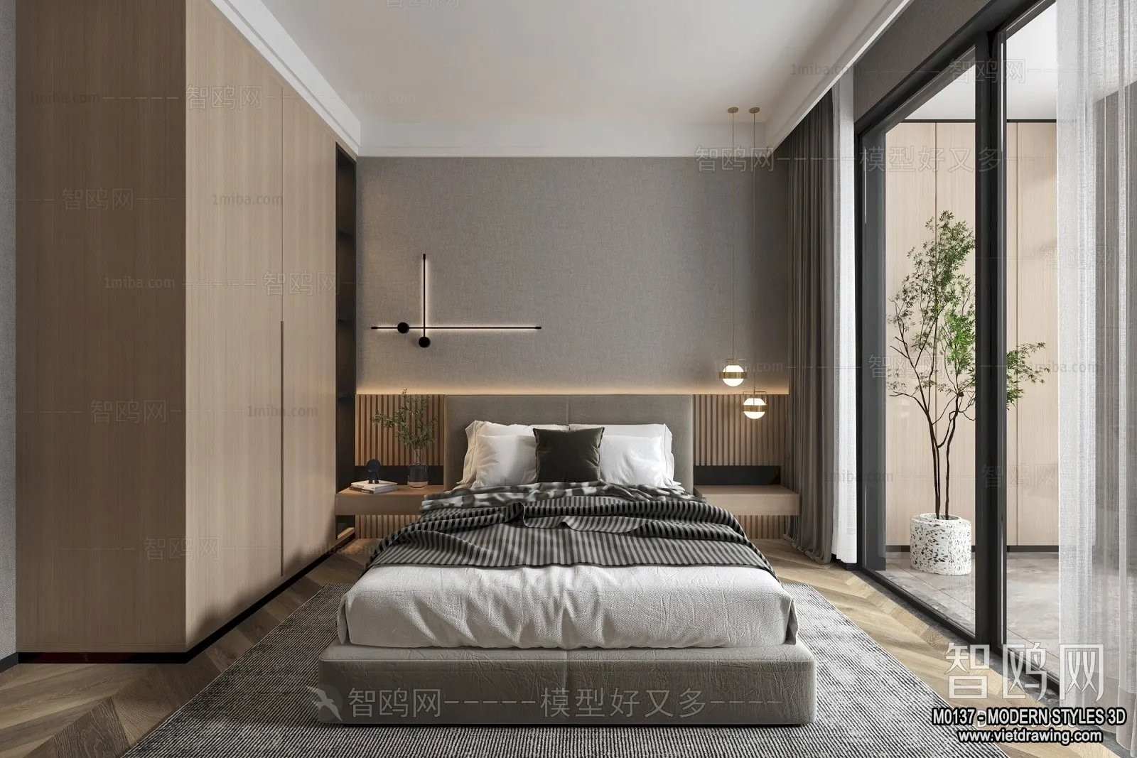 Bedroom - Modern Style Interior 3D Scenes - 090