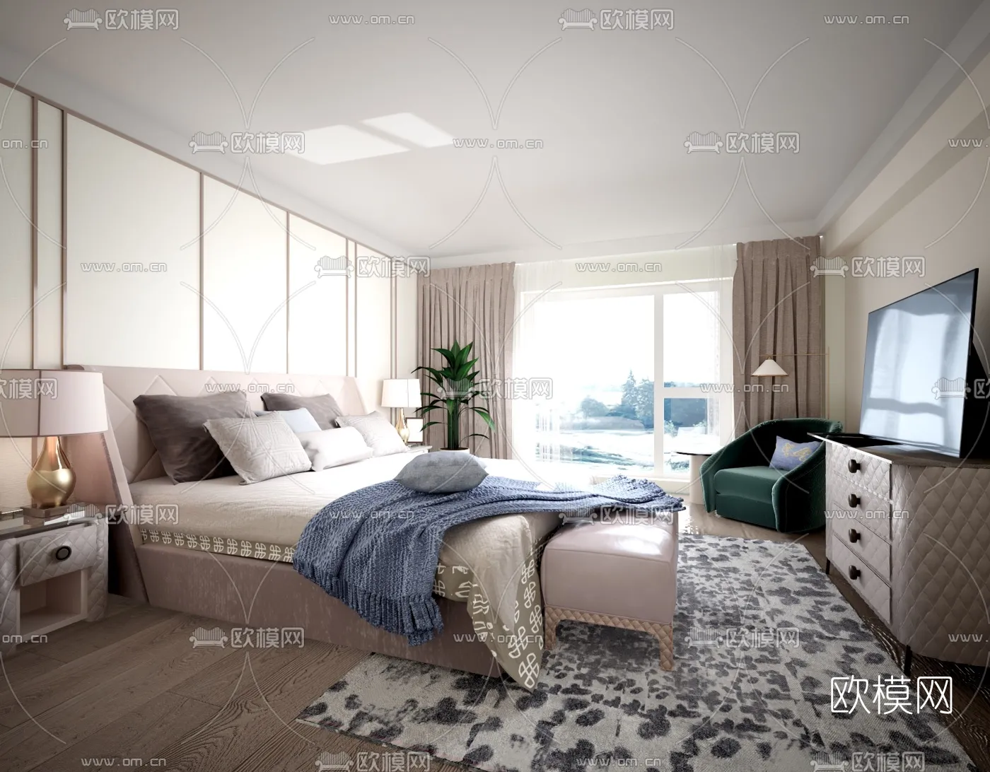 BEDROOM - MODERN STYLE - VRAY / CORONA - 3D MODEL - 2048