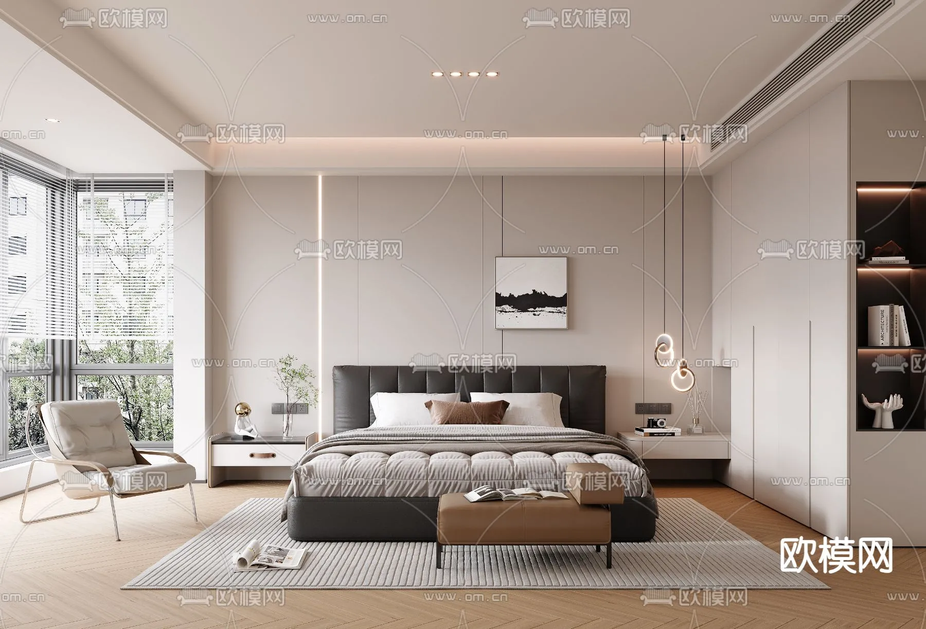 BEDROOM - MODERN STYLE - VRAY / CORONA - 3D MODEL - 2076