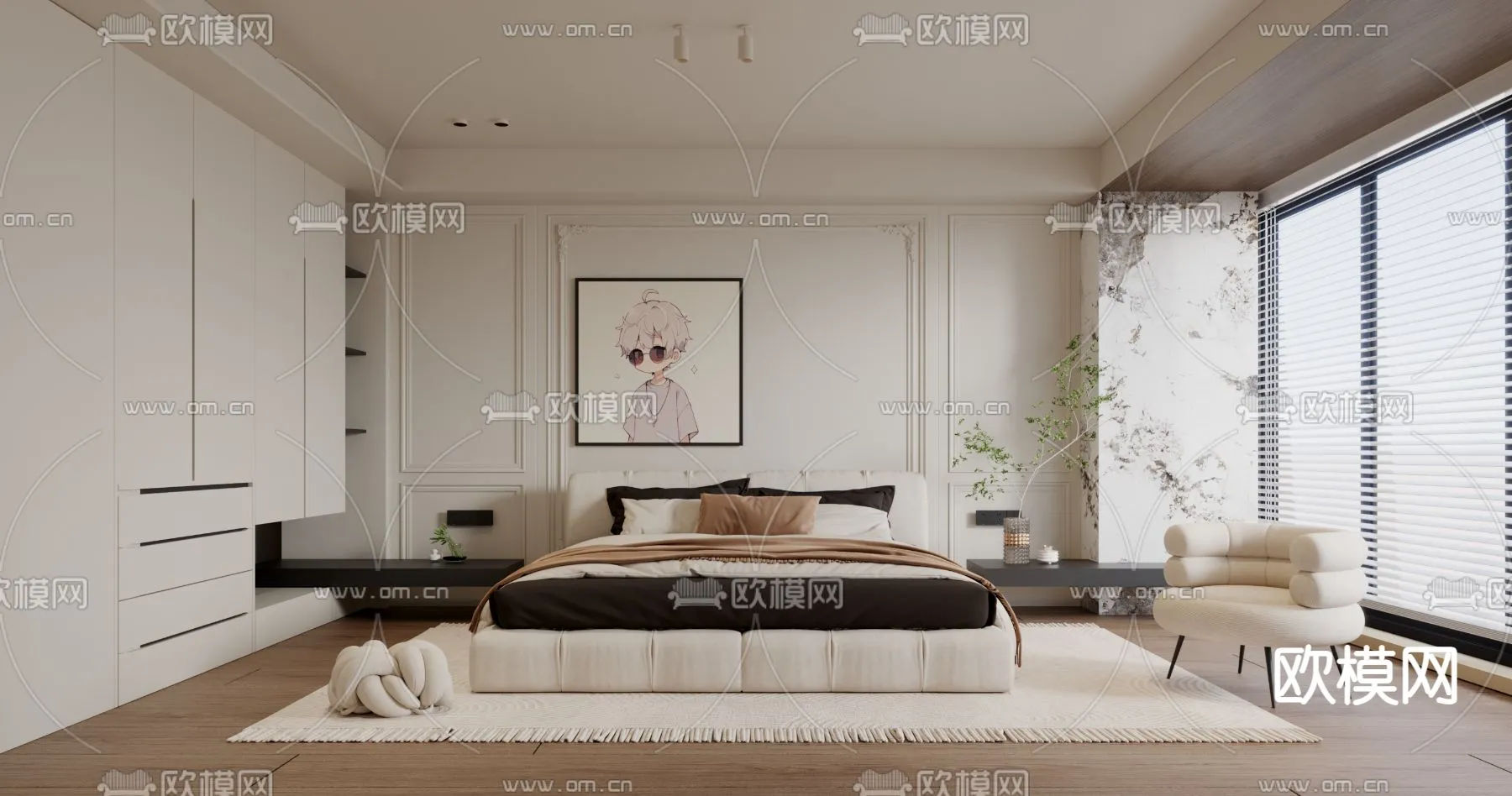 BEDROOM - MODERN STYLE - VRAY / CORONA - 3D MODEL - 2085
