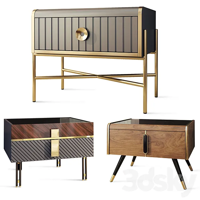 Bedside table Art Deco set. Nightstand Flora. Alize. Loca. Boss by Vivense 3DModel