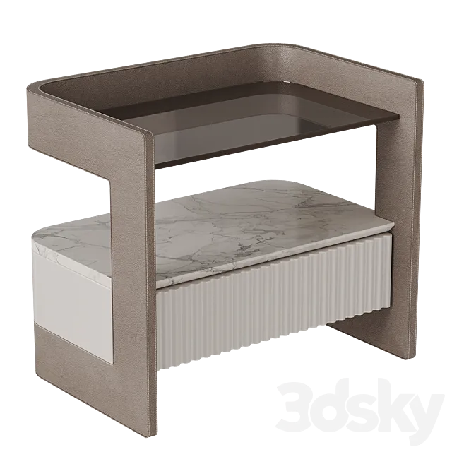 Bedside table in leather with stitching 3D Model