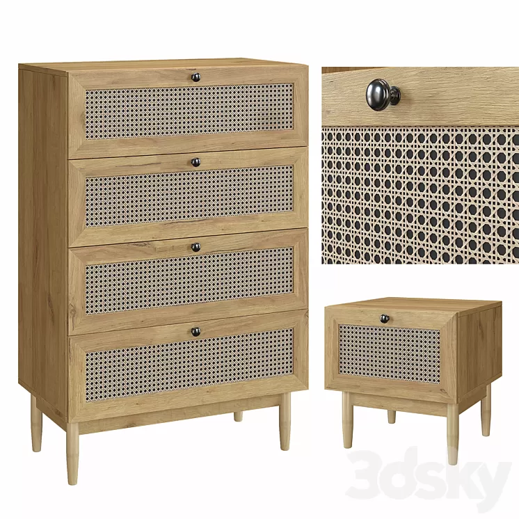 Bedside table Roshal Wood and Chest of drawers Roshal-1 Wood Sofa.ru 3D Model