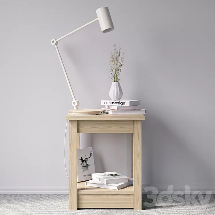 Bedside table with lamp 3D Model