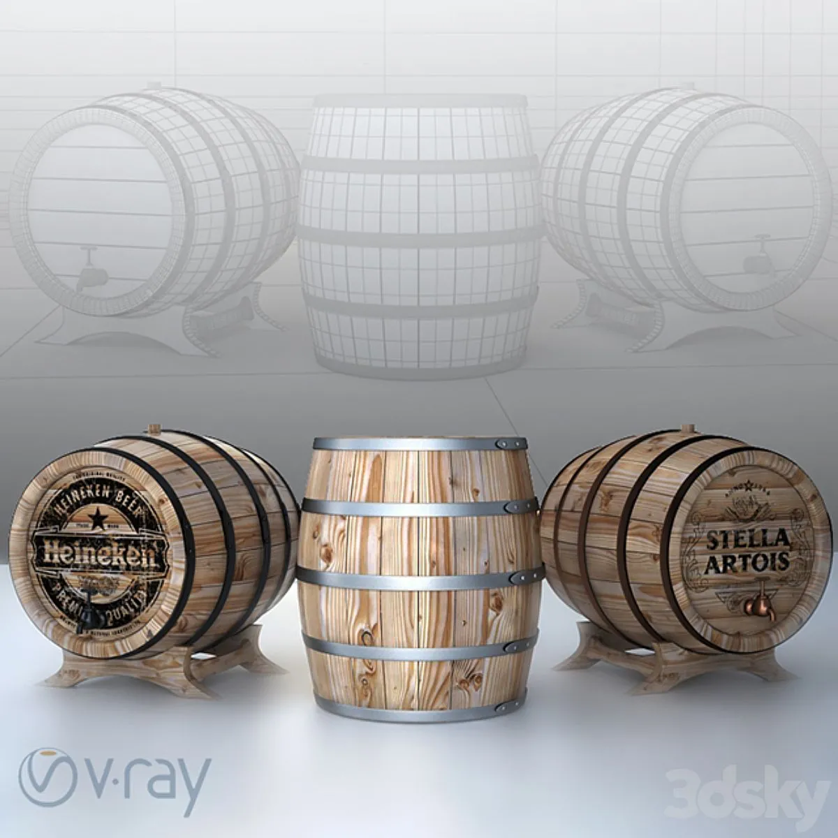 Beer cellar barrels 3D Model