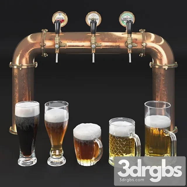 Beer tower & beer mugs 3D Model Free