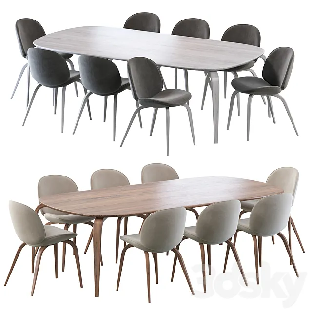 Beetle Dining Chair and Gubi Dining Table Elliptical 3D Model