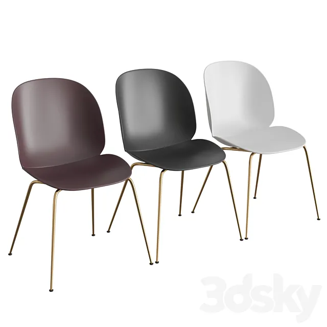 Beetle Dining Chair Un-Upholstered Conic Base 3D Model