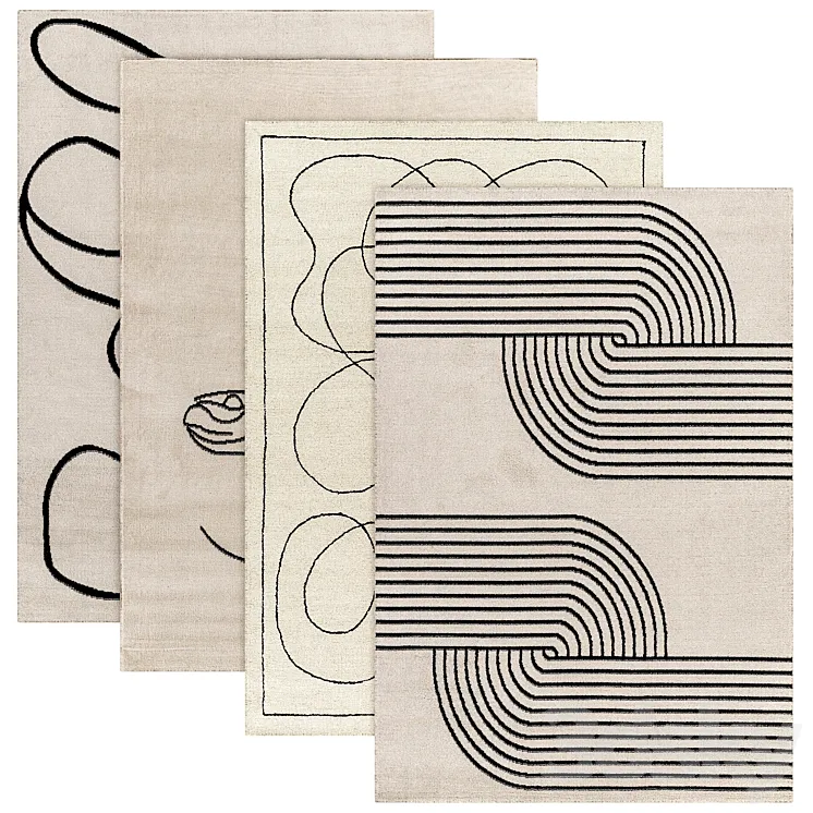 Beige collection rugs 3D Model Free