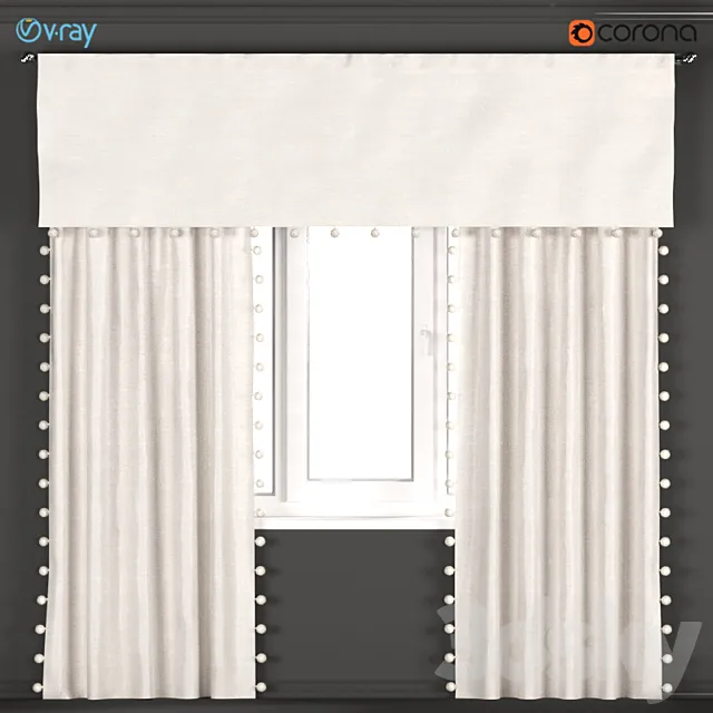 Beige curtains with pom-poms from Restoration hardware - RH Baby & Child. 3D Model