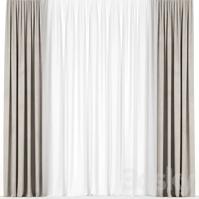 Beige curtains with tulle. 3D Model