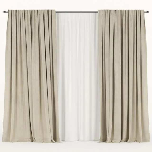Beige curtains with tulle 3D Model