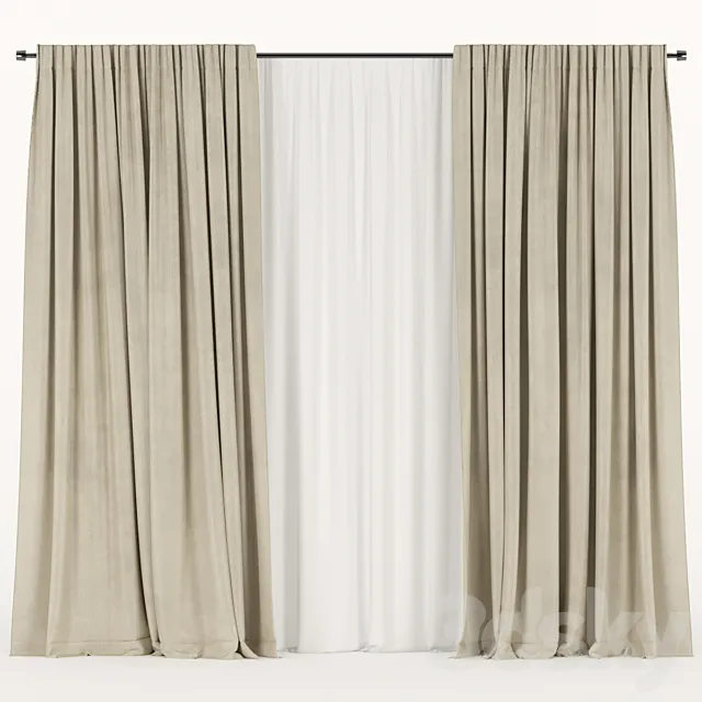 Beige curtains with tulle. 3D Model