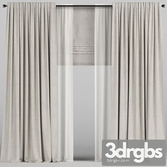 Beige Curtains With Tulle and Roman Blinds 3D Model Free