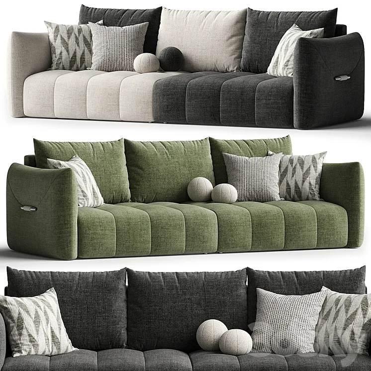 "Beige Flannel Square Arm Sofa with Latex Seat Fill & Pillow Back Design""" 3D Model Free
