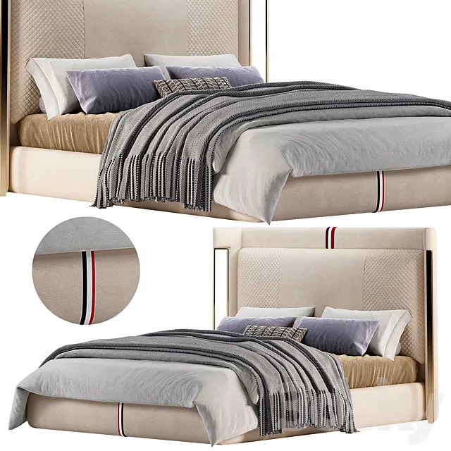 Beige Microfiber Leather Upholstered Bed with Wingback Headboard bu Homary 3DModel