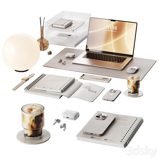 Beige soft decor for the workplace 3D Model