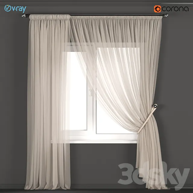 Beige tulle with a garter on a rope. 3D Model