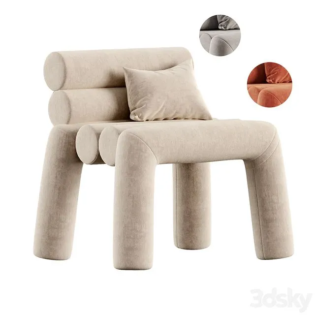 Beige Velvet Accent Chair 3D Model