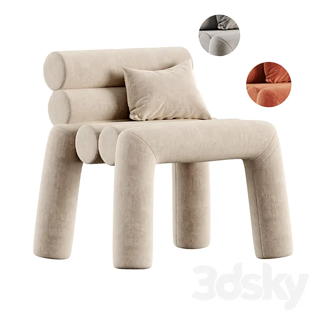 Beige Velvet Accent Chair 3D Model
