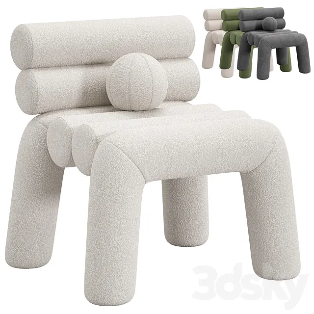 Beige Velvet Accent Chair by Homary 3DModel