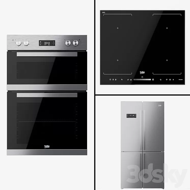 Beko - a double oven BDQF22300 a refrigerator GN1416221Z and a hob HQI64501FHT. 3D Model