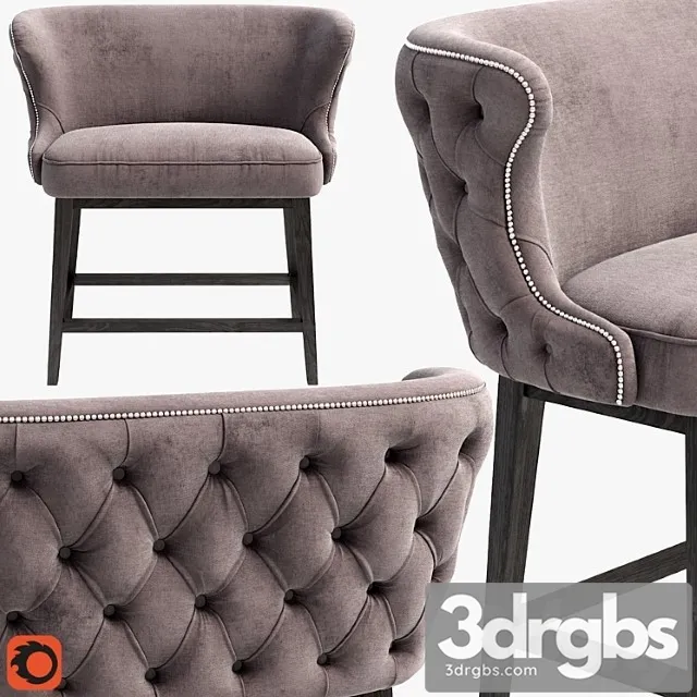Belair tufted bar stool bench 2 3D Model Free