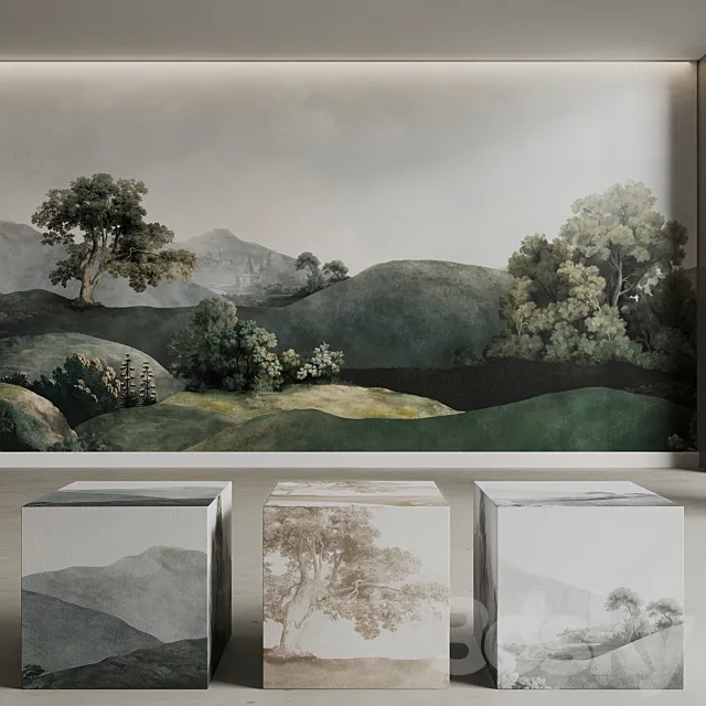 BELARTESTUDIO Murals Seamless set Vintage Landscape 3D Model