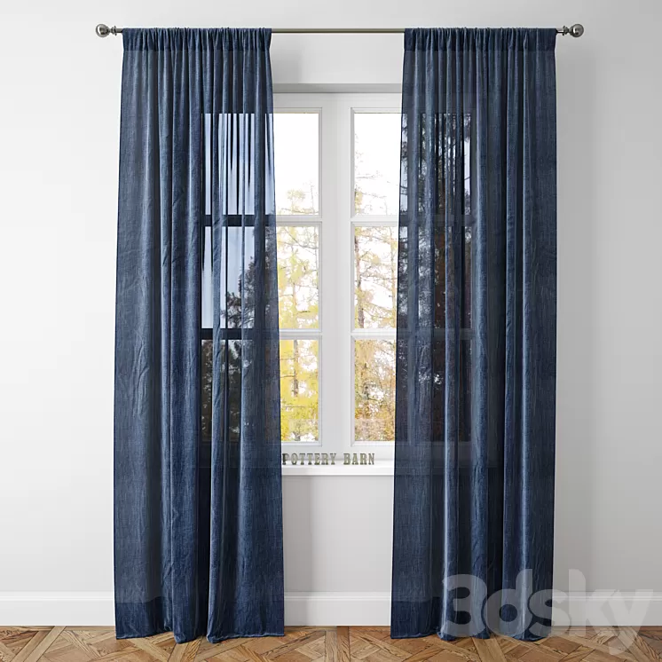 BELGIAN FLAX LINEN SHEER DRAPE-Pottery Barn 3D Model