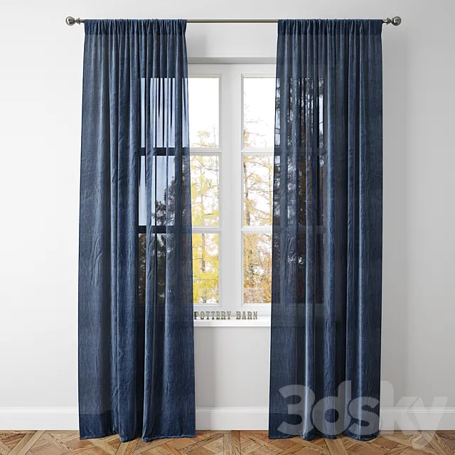 BELGIAN FLAX LINEN SHEER DRAPE-Pottery Barn 3DModel