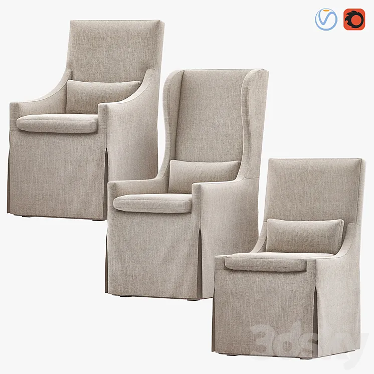 BELGIAN Slip Covered Dining Chairs 3D Model Free