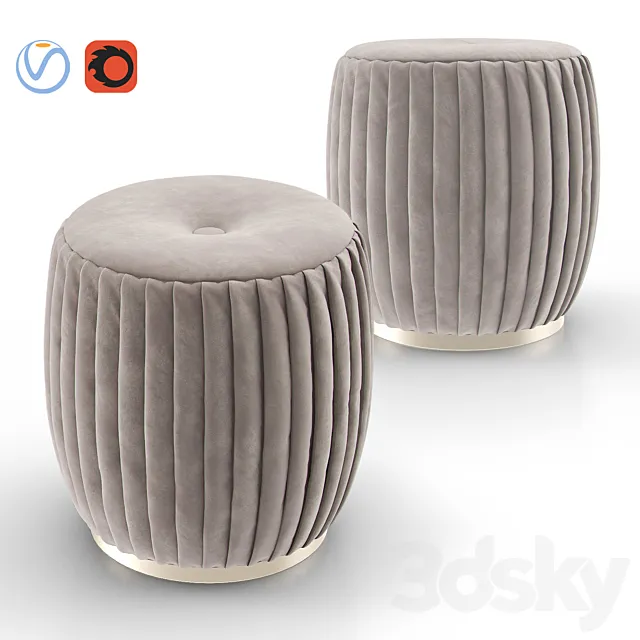 BELLA Beige Velvet Ottoman 3D Model