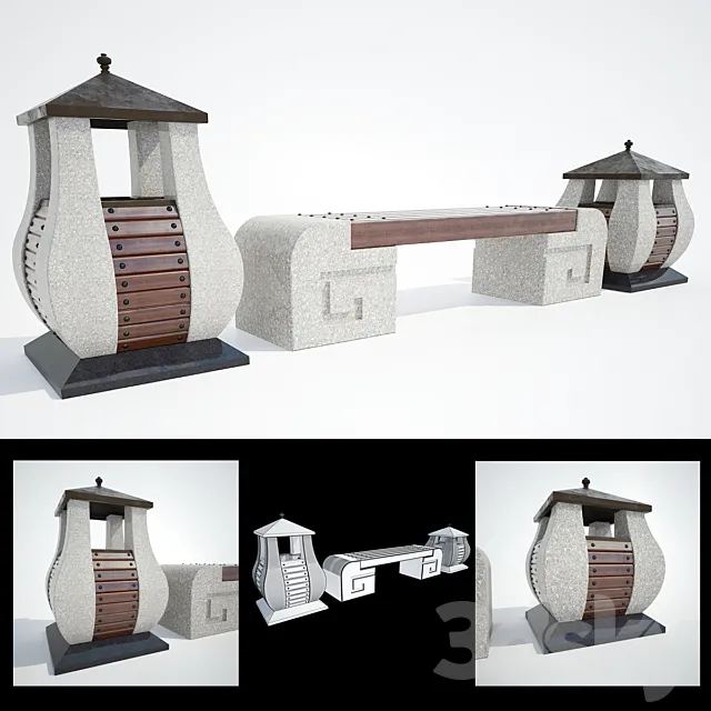 BENCH # 2 with two bins 3D Model